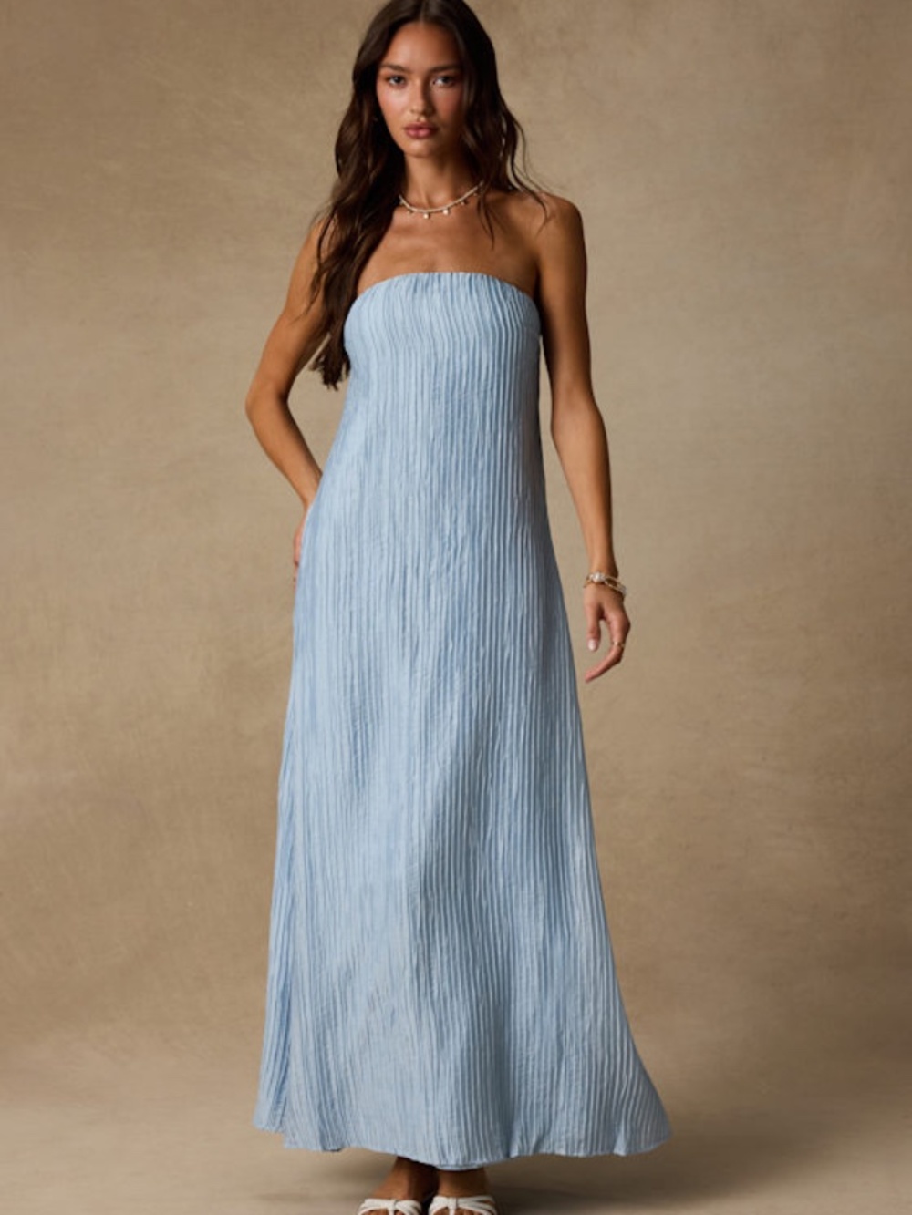 Lulus Radiant Season Light Blue Plisse Cutout Strapless Maxi Dress - Size M